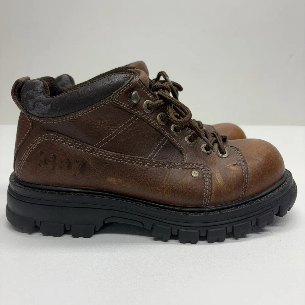 GBX 90s Y2K Streetwear Mens 10 M Chunky Leather Platform Boots Shoes Brown